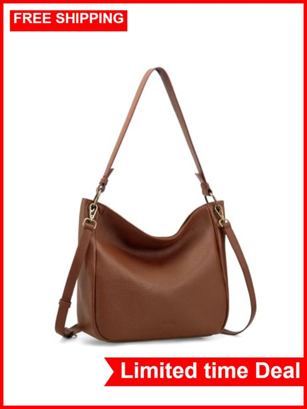 Genuine Leather Hobo Crossbody Bag with 2 Detachable Straps Soft Vintage Purse
